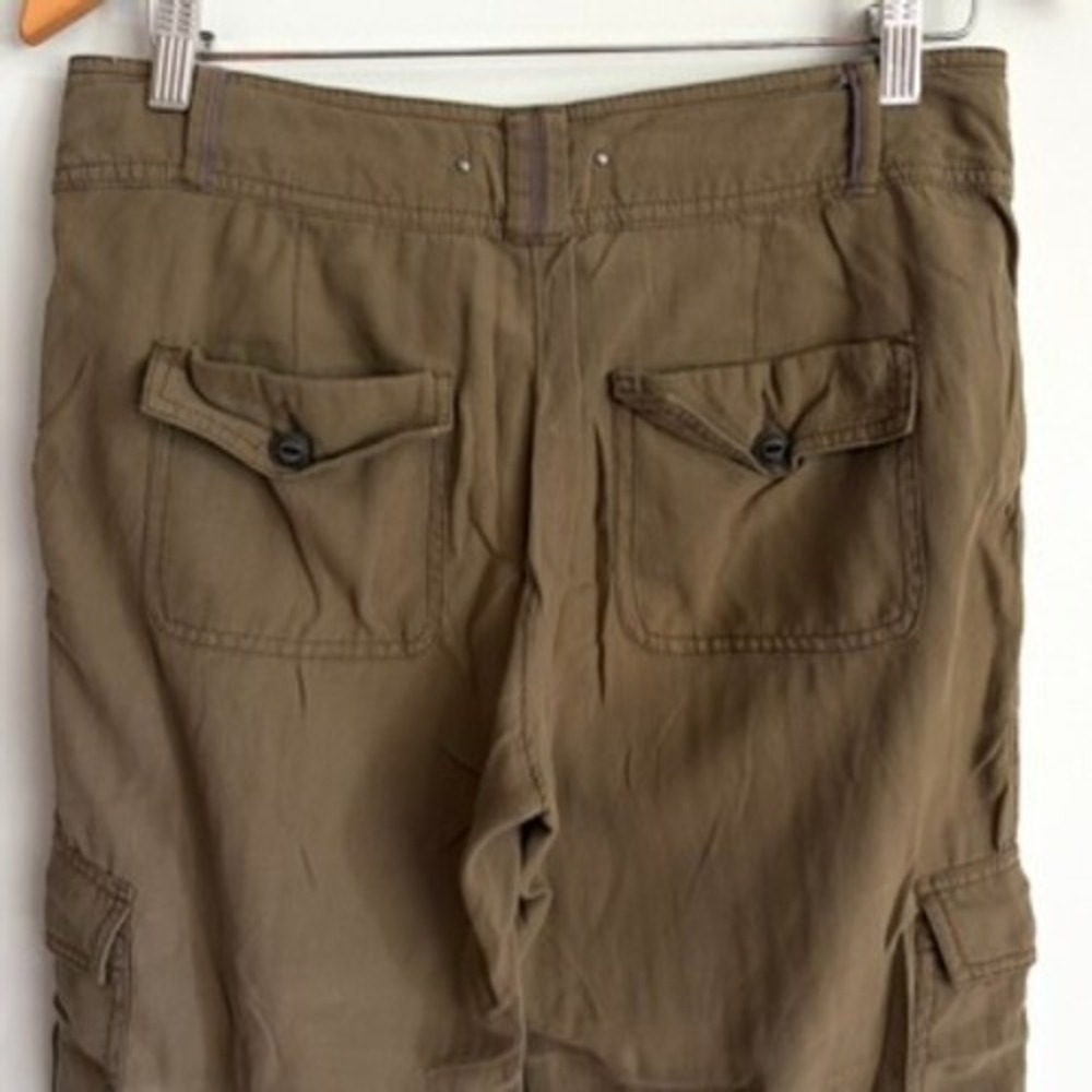 Hei Hei Anthropologie Silk Cotton Cargo Capri Pants Size 8 Olive Green Utility - Picture 4 of 10